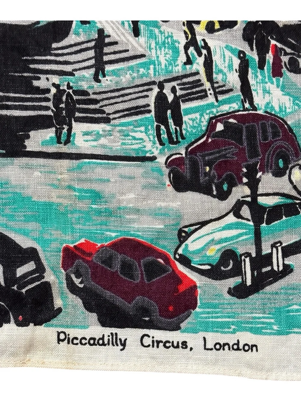 Vintage Souvenir Piccadilly Circus London Tea Towel Mid Century Street Scene